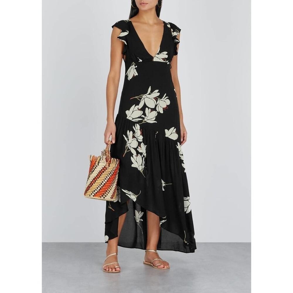 104 Free People She's A Waterfall maxi dress in black combo